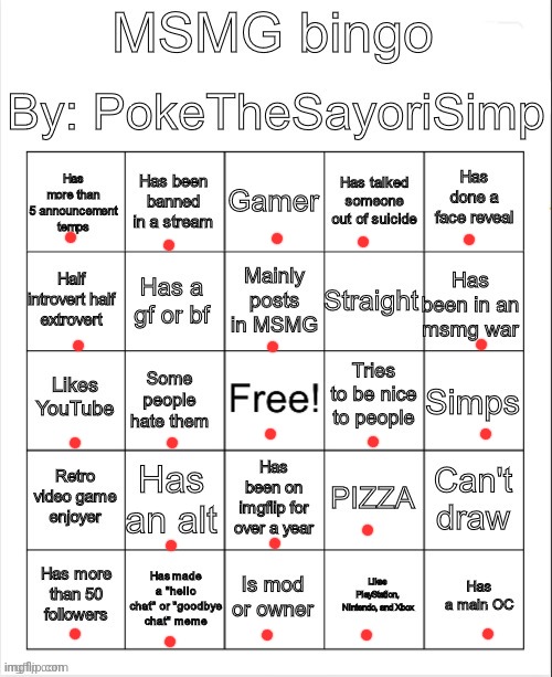 MSMG bingo by poke | image tagged in msmg bingo by poke | made w/ Imgflip meme maker