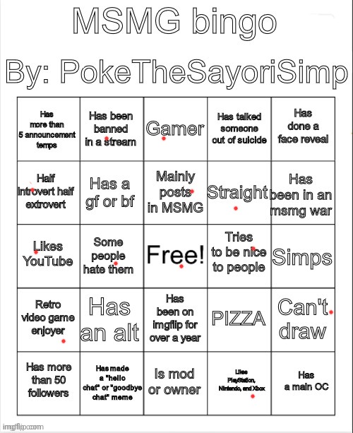 MSMG bingo by poke | image tagged in msmg bingo by poke | made w/ Imgflip meme maker