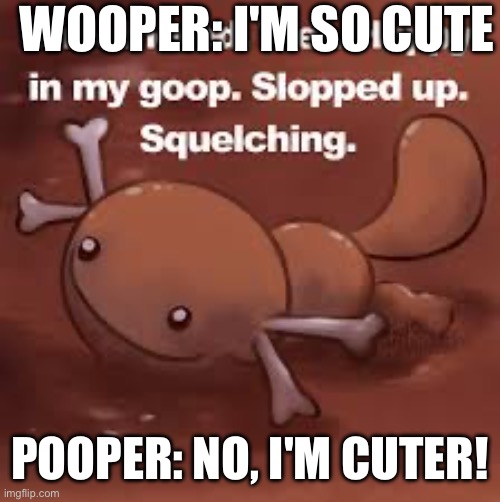 poooper | WOOPER: I'M SO CUTE; POOPER: NO, I'M CUTER! | image tagged in poooper | made w/ Imgflip meme maker