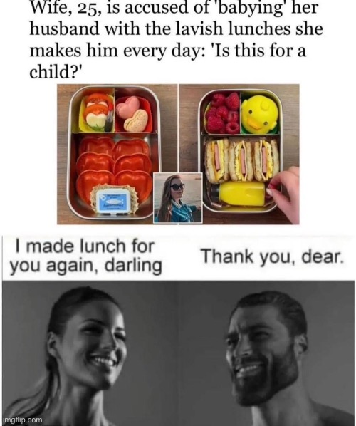 Wife Level 100 | image tagged in wife,lunch,husband wife,husband | made w/ Imgflip meme maker