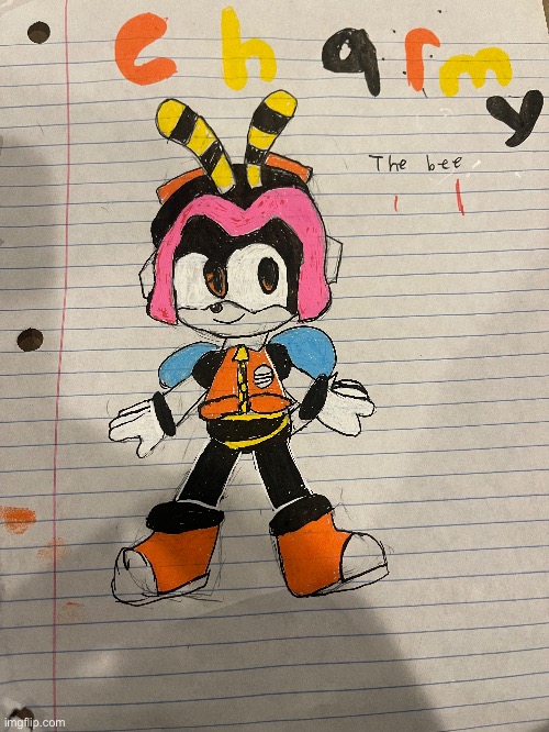 Day 1 of drawing in the Sonic style until I can do it from memory | image tagged in charmy the bee | made w/ Imgflip meme maker