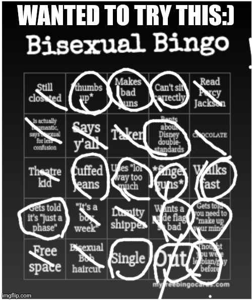 Bisexual Bingo | WANTED TO TRY THIS:) | image tagged in bisexual bingo,bingo | made w/ Imgflip meme maker