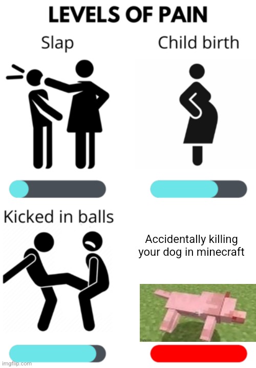 Levels of Pain | Accidentally killing your dog in minecraft | image tagged in levels of pain | made w/ Imgflip meme maker