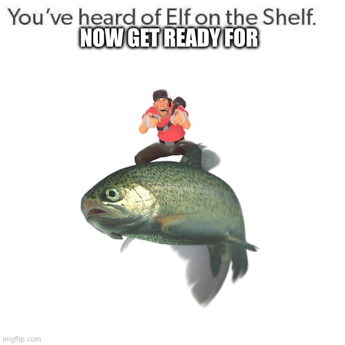 Scout on a trout | NOW GET READY FOR | image tagged in elf on a shelf | made w/ Imgflip meme maker