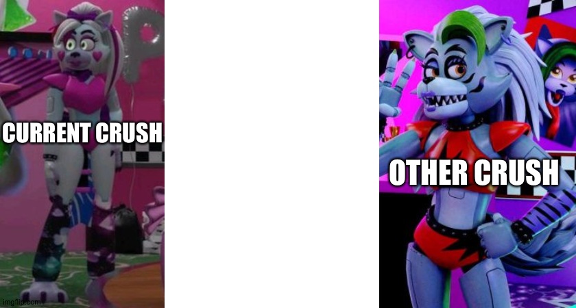 My 2 crushes | CURRENT CRUSH; OTHER CRUSH | image tagged in fnaf security breach | made w/ Imgflip meme maker