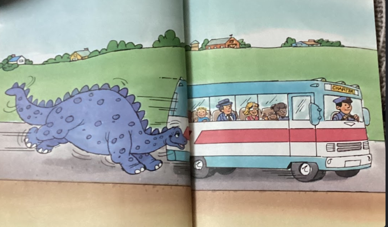 High Quality Dinosaur hunting down a bus Blank Meme Template