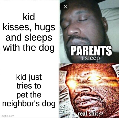 ghfjghgfcnhvbnmbhgfcbvn | kid kisses, hugs and sleeps with the dog; PARENTS; kid just tries to pet the neighbor's dog | image tagged in memes,sleeping shaq | made w/ Imgflip meme maker