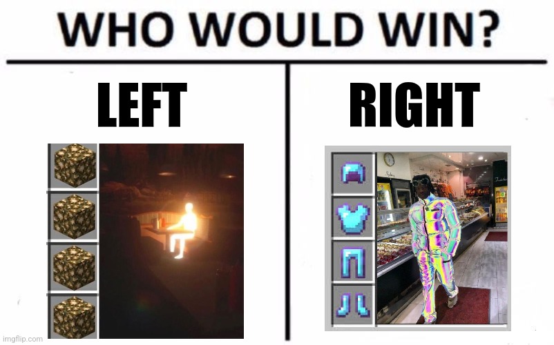 Left vs right | LEFT; RIGHT | image tagged in memes,who would win,minecraft,jpfan102504 | made w/ Imgflip meme maker