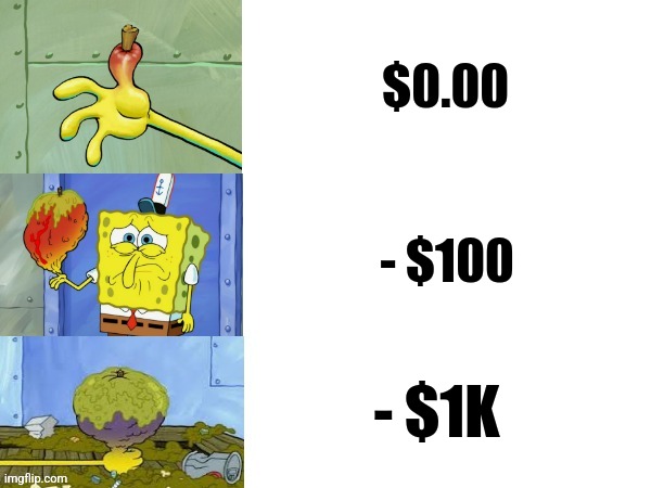 When you owe a thousand dollars | $0.00; - $100; - $1K | image tagged in splinter | made w/ Imgflip meme maker