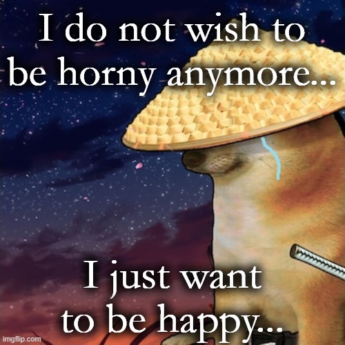 I don't wish to be anymore | I do not wish to be horny anymore... I just want to be happy... | image tagged in i don't wish to be anymore | made w/ Imgflip meme maker