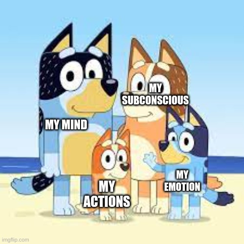 if four cartoon characters represented as my mind it would be these four | MY SUBCONSCIOUS; MY MIND; MY EMOTION; MY ACTIONS | made w/ Imgflip meme maker