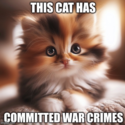 This cat has committed war crimes | THIS CAT HAS; COMMITTED WAR CRIMES | made w/ Imgflip meme maker