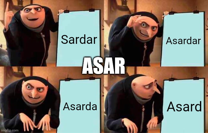 Gru's Plan Meme | Sardar; Asardar; ASAR; Asarda; Asard | image tagged in memes,gru's plan | made w/ Imgflip meme maker