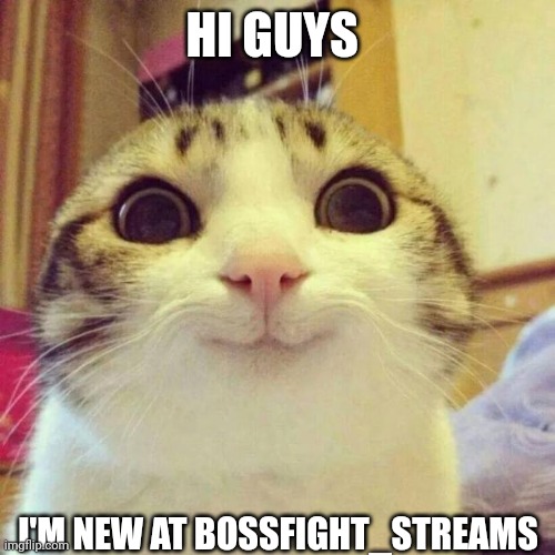 It is works | HI GUYS; I'M NEW AT BOSSFIGHT_STREAMS | image tagged in memes,smiling cat,new imgflip users | made w/ Imgflip meme maker