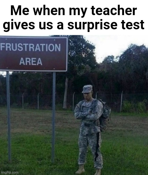 Frustration Area | Me when my teacher gives us a surprise test | image tagged in frustration area | made w/ Imgflip meme maker