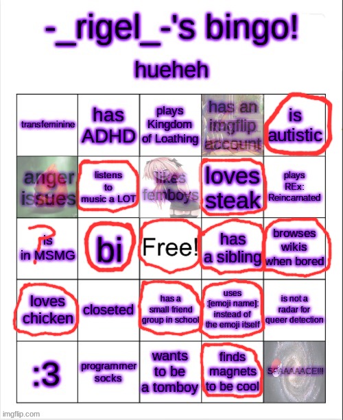 BINGO! | image tagged in rigel's bingo,why are you reading this,if you read this tag you are cursed,i forgor,bingo,dank memes | made w/ Imgflip meme maker
