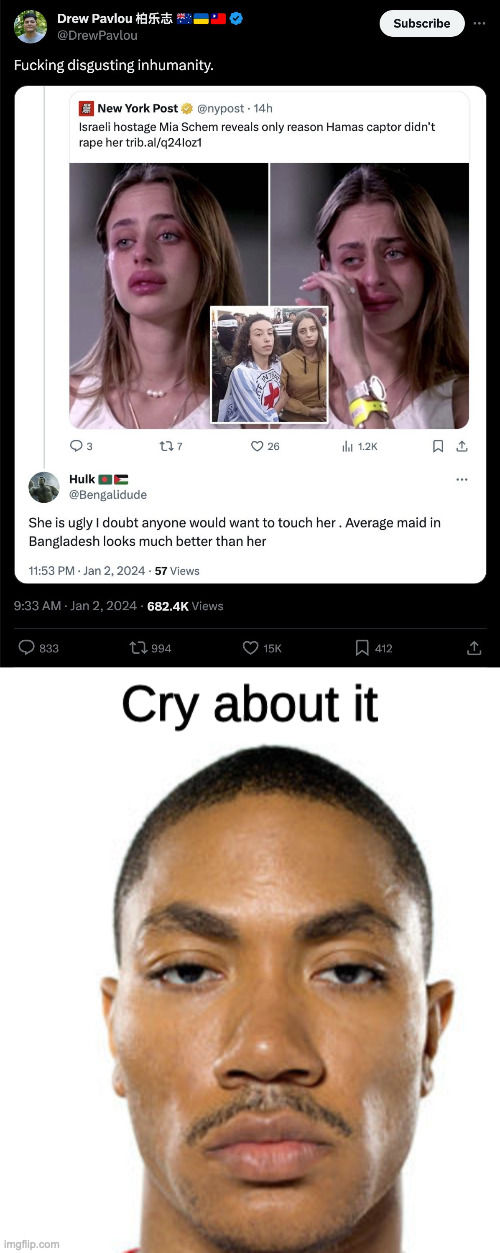 politics aside, bro got viral for a joke. | image tagged in cry about it | made w/ Imgflip meme maker