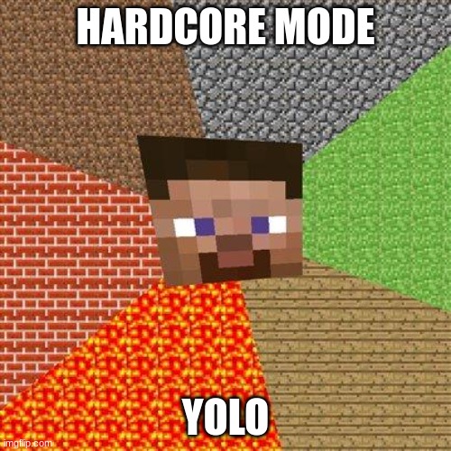 reviving old minecraft memes #1 | HARDCORE MODE; YOLO | image tagged in minecraft steve | made w/ Imgflip meme maker