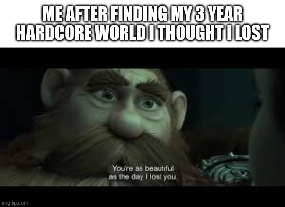 comment if you can relate | ME AFTER FINDING MY 3 YEAR HARDCORE WORLD I THOUGHT I LOST | image tagged in you're as beautiful as the day i lost you | made w/ Imgflip meme maker