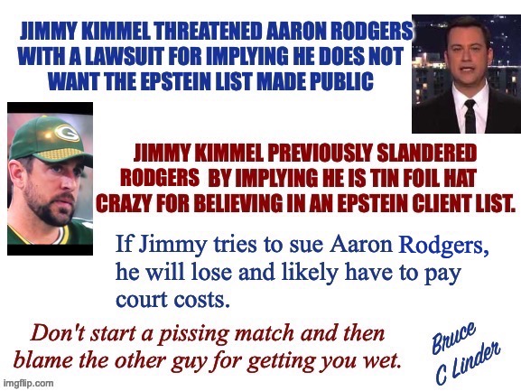 Jimmy Kimmel Aaron Rodgers | Rodgers, | image tagged in jimmy kimmel,aaron rodgers,pissing match,epstein list | made w/ Imgflip meme maker