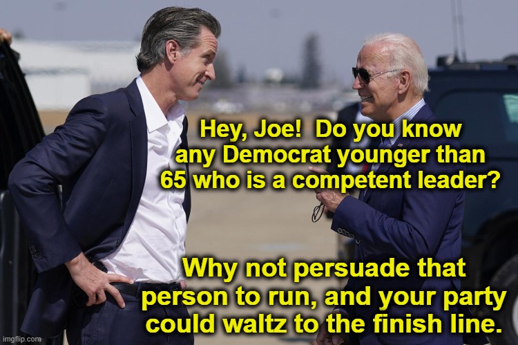 Dems Need New Candidate | Hey, Joe!  Do you know any Democrat younger than 65 who is a competent leader? Why not persuade that person to run, and your party could waltz to the finish line. | image tagged in democrats,i love democracy,smilin biden,presidential race,president_joe_biden,left wing | made w/ Imgflip meme maker