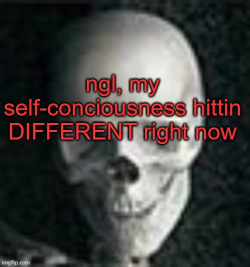 . | ngl, my self-conciousness hittin DIFFERENT right now | image tagged in skull | made w/ Imgflip meme maker