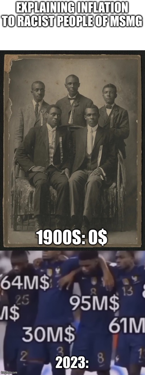 EXPLAINING INFLATION TO RACIST PEOPLE OF MSMG; 1900S: 0$; 2023: | made w/ Imgflip meme maker