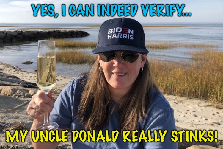 She learned that at a very young age. | YES, I CAN INDEED VERIFY... MY UNCLE DONALD REALLY STINKS! | image tagged in mary trump biden harris | made w/ Imgflip meme maker