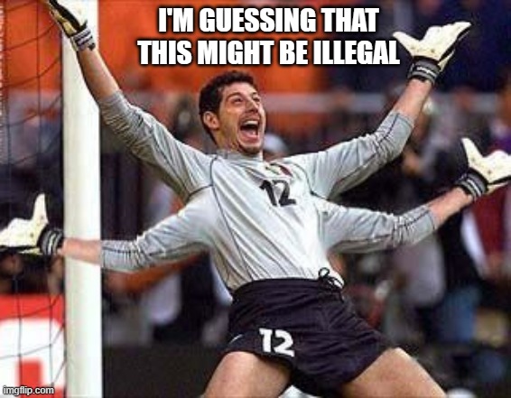 meme by Brad illegal soccer goalie | I'M GUESSING THAT THIS MIGHT BE ILLEGAL | image tagged in soccer,sports,humor | made w/ Imgflip meme maker