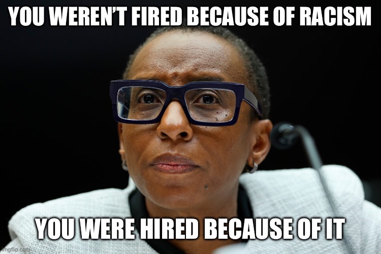 Claudine Gray | YOU WEREN’T FIRED BECAUSE OF RACISM; YOU WERE HIRED BECAUSE OF IT | image tagged in claudine gray,hypocrisy,liberal logic | made w/ Imgflip meme maker