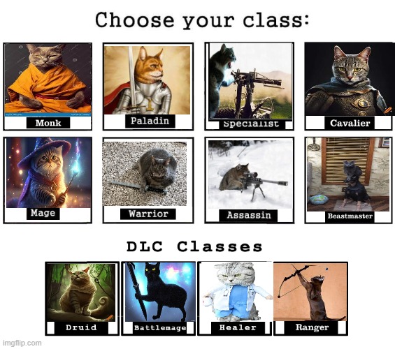 The first cat fantasy game | image tagged in extended choose your class | made w/ Imgflip meme maker