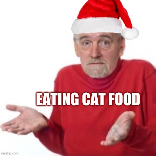 Bummer Santa | EATING CAT FOOD | image tagged in bummer santa,retirement,poverty,cat food,government corruption,hunger | made w/ Imgflip meme maker