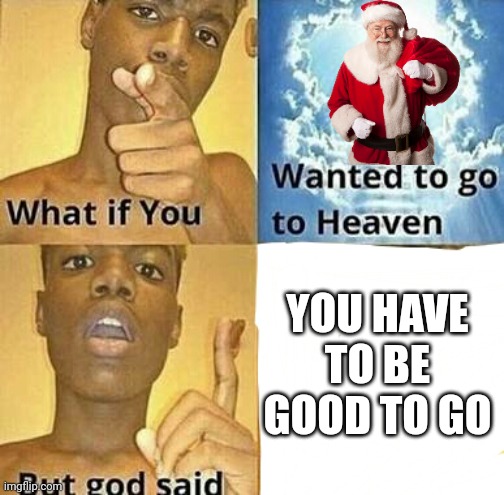Love god | YOU HAVE TO BE GOOD TO GO | image tagged in what if you wanted to go to heaven | made w/ Imgflip meme maker