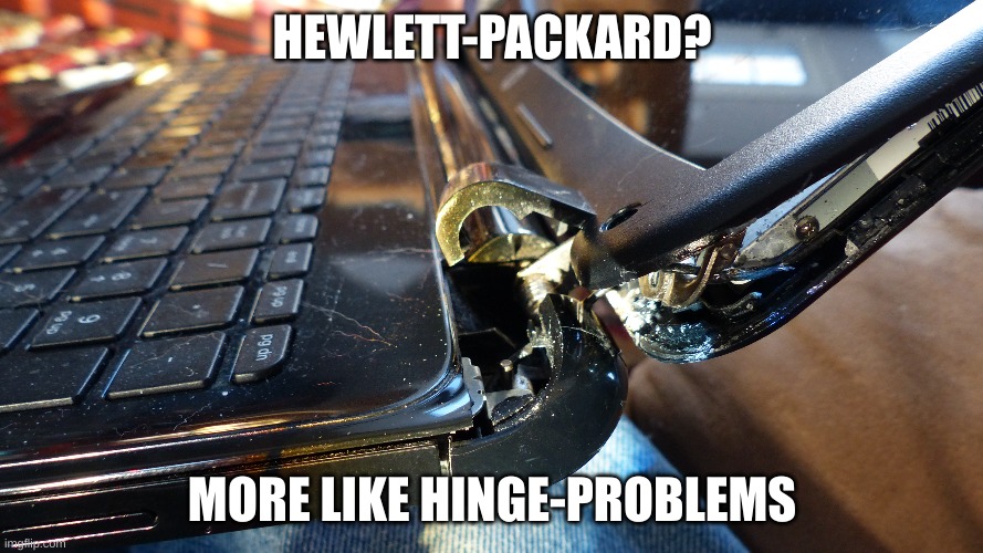 This is so true | HEWLETT-PACKARD? MORE LIKE HINGE-PROBLEMS | image tagged in gaming,modern problems | made w/ Imgflip meme maker