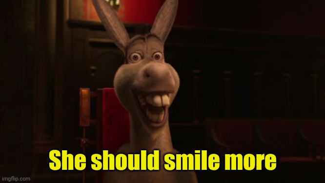 Shrek Donkey | She should smile more | image tagged in shrek donkey | made w/ Imgflip meme maker