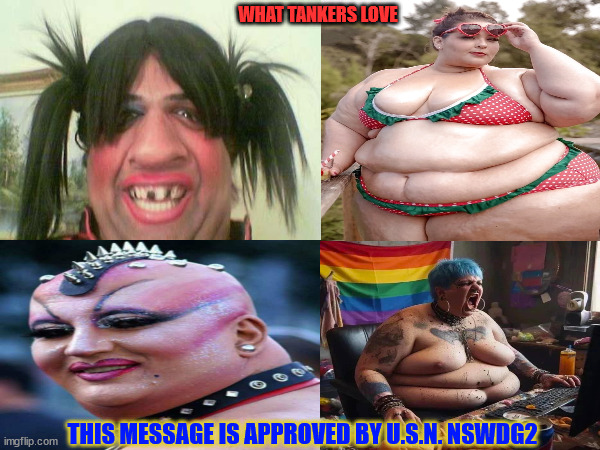Big girls need love too | WHAT TANKERS LOVE; THIS MESSAGE IS APPROVED BY U.S.N. NSWDG2 | image tagged in obese woman at computer,obese | made w/ Imgflip meme maker