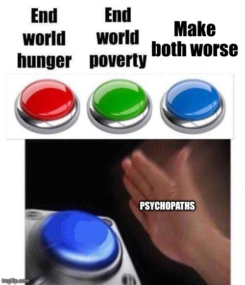 Psychopaths be like | Make both worse; PSYCHOPATHS | image tagged in blue button meme | made w/ Imgflip meme maker