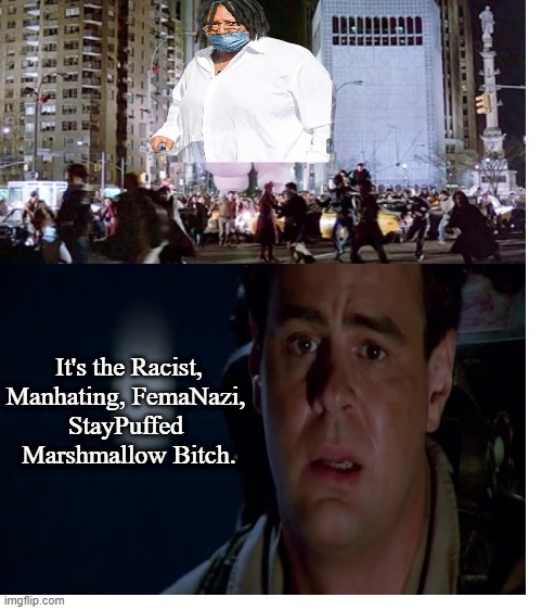 Ghostbusters and Whoopi Goldberg: The Staypuffed Marshmallow Bitch | It's the Racist, Manhating, FemaNazi, 
StayPuffed 
Marshmallow Bitch. | image tagged in ghostbusters,memes,whoopi goldberg,the stay puffed marshmallow bitch,ray stanz,dan aykroyd | made w/ Imgflip meme maker