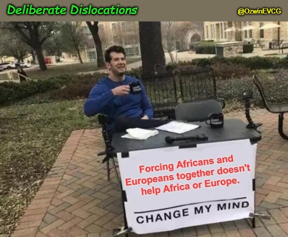 Deliberate Dislocations | @OzwinEVCG; Deliberate Dislocations | image tagged in world occupied,antiblack policies,migration agendas,antiwhite policies,globalism,change my mind | made w/ Imgflip meme maker