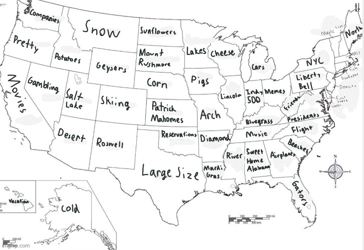 Each states claim to fame! I had to write small in the northeast so it could fit. Give me suggestions in the comments | image tagged in fun,map,united states of america | made w/ Imgflip meme maker