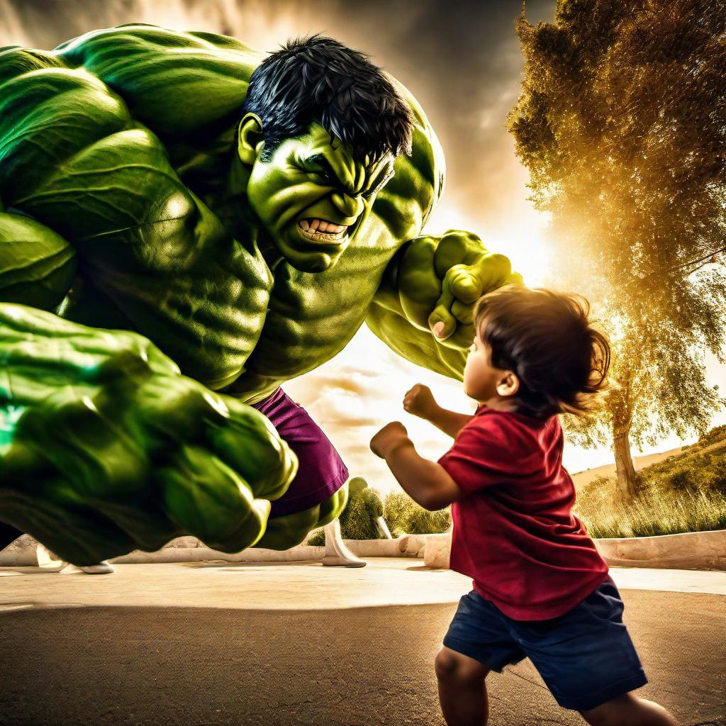 High Quality Hulk against a child, unfair fight Blank Meme Template