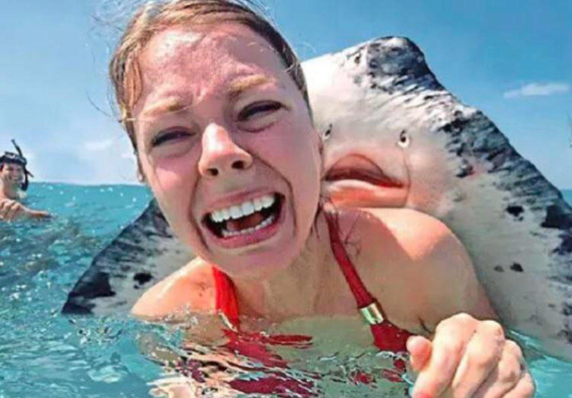 Stingray on woman’s back Blank Meme Template