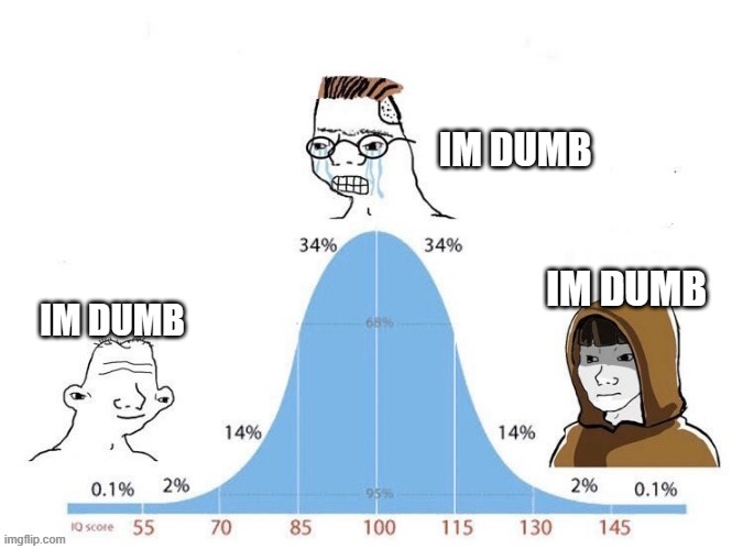 Bell Curve | IM DUMB; IM DUMB; IM DUMB | image tagged in bell curve | made w/ Imgflip meme maker