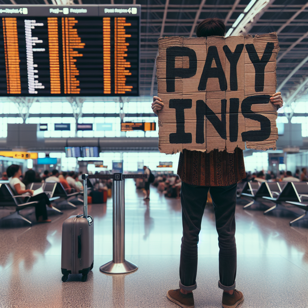 holding a sign that says "Payyinis" at the airport Blank Meme Template