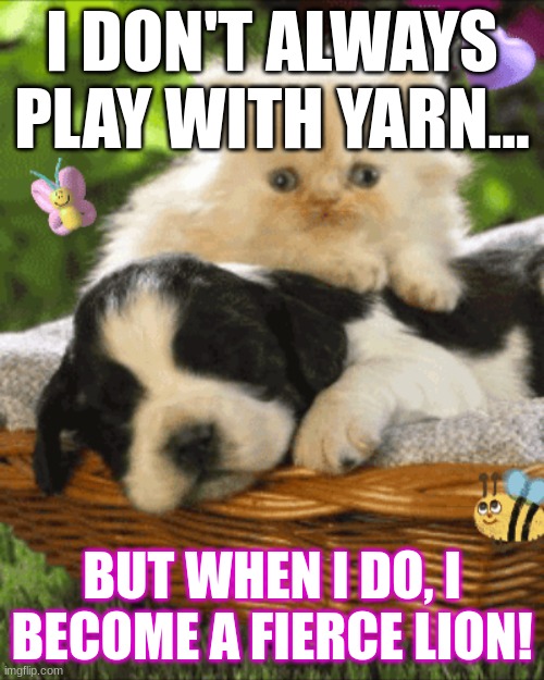 kittens | I DON'T ALWAYS PLAY WITH YARN... BUT WHEN I DO, I BECOME A FIERCE LION! | image tagged in cute kittens | made w/ Imgflip meme maker