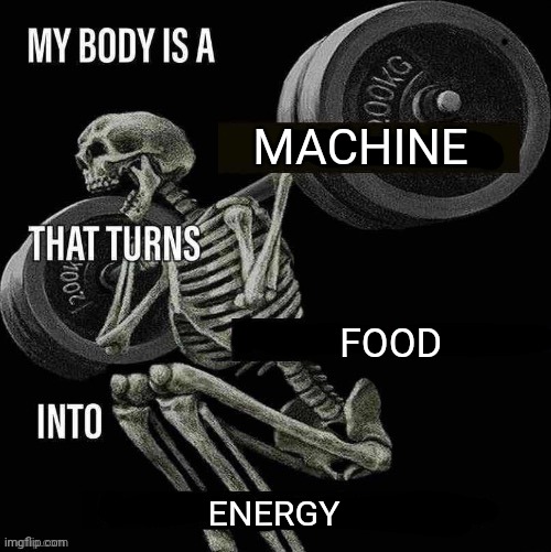 My body is a X that turns Y into Z | MACHINE; FOOD; ENERGY | image tagged in my body is a x that turns y into z,antimeme | made w/ Imgflip meme maker