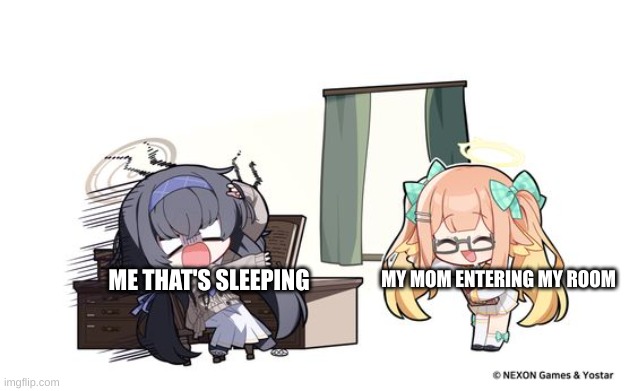 ME THAT'S SLEEPING; MY MOM ENTERING MY ROOM | image tagged in memes,anime meme,anime,anime memes,chibi,mom | made w/ Imgflip meme maker