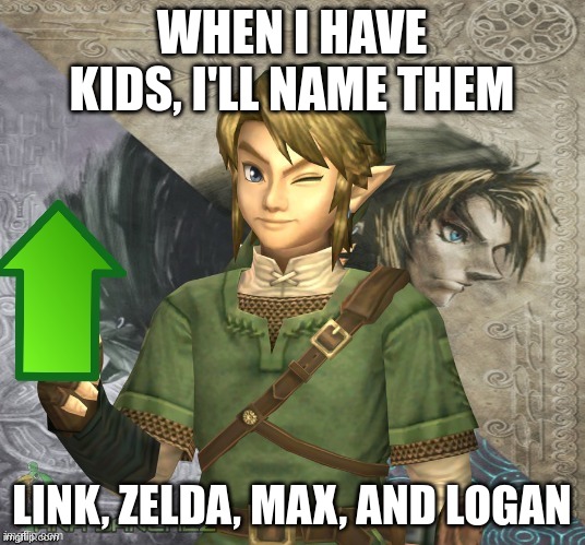 Link Upvote | WHEN I HAVE KIDS, I'LL NAME THEM; LINK, ZELDA, MAX, AND LOGAN | image tagged in link upvote | made w/ Imgflip meme maker