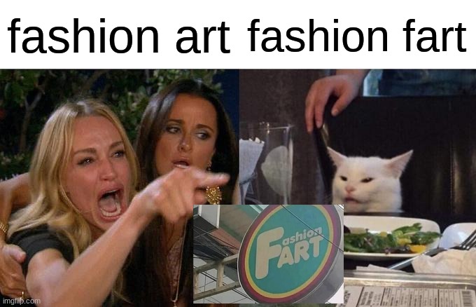 Woman Yelling At Cat | fashion art; fashion fart | image tagged in memes,woman yelling at cat | made w/ Imgflip meme maker