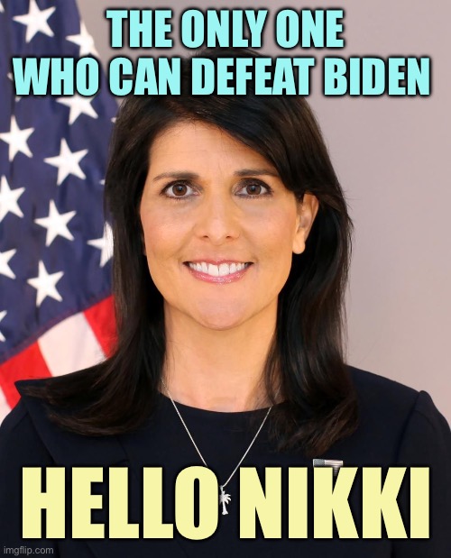 Opinion | THE ONLY ONE WHO CAN DEFEAT BIDEN; HELLO NIKKI | image tagged in nikki haley,memes | made w/ Imgflip meme maker